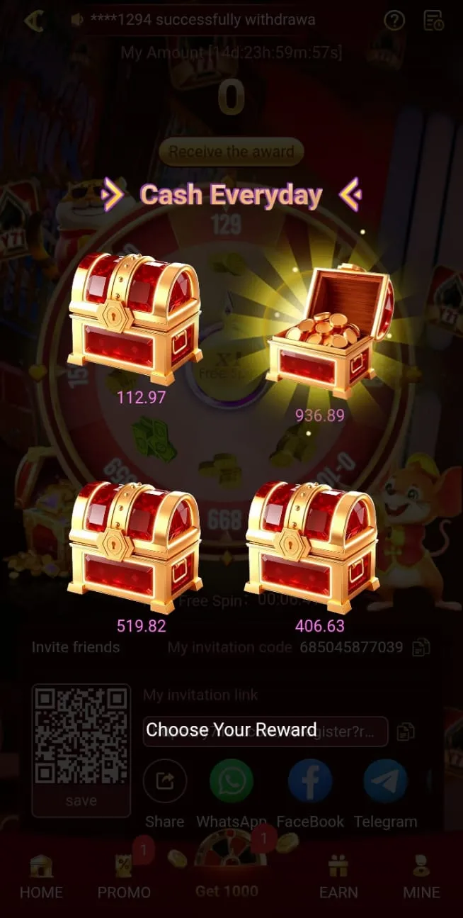 Y71 cash everyday treasure chests and referral code