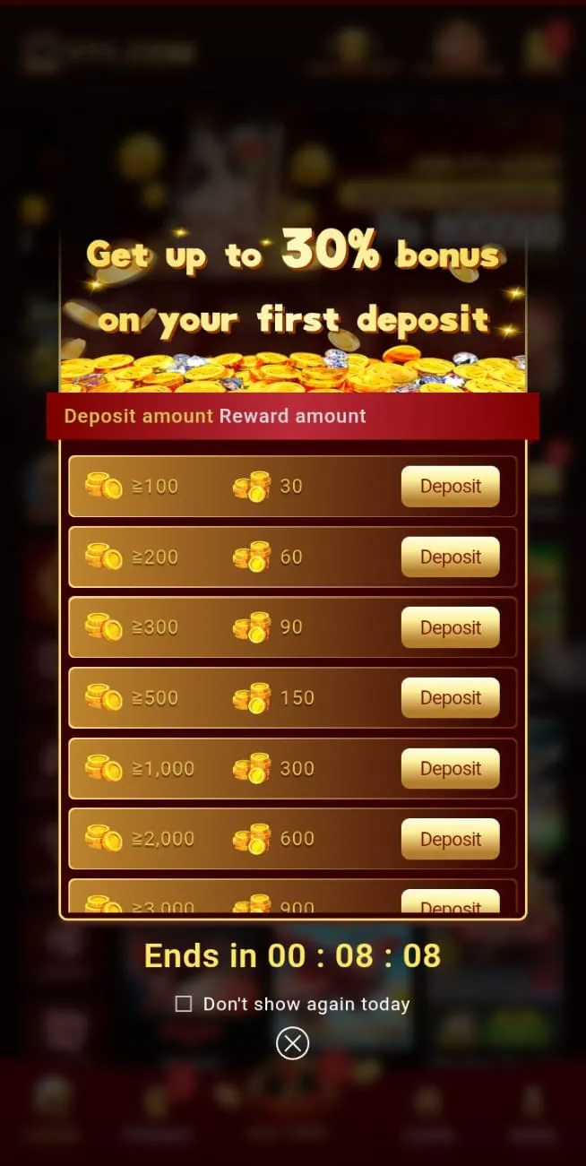 Y71 first deposit bonus table up to 30 percent reward