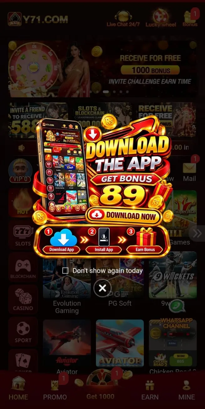 Y71 download the app get bonus popup
